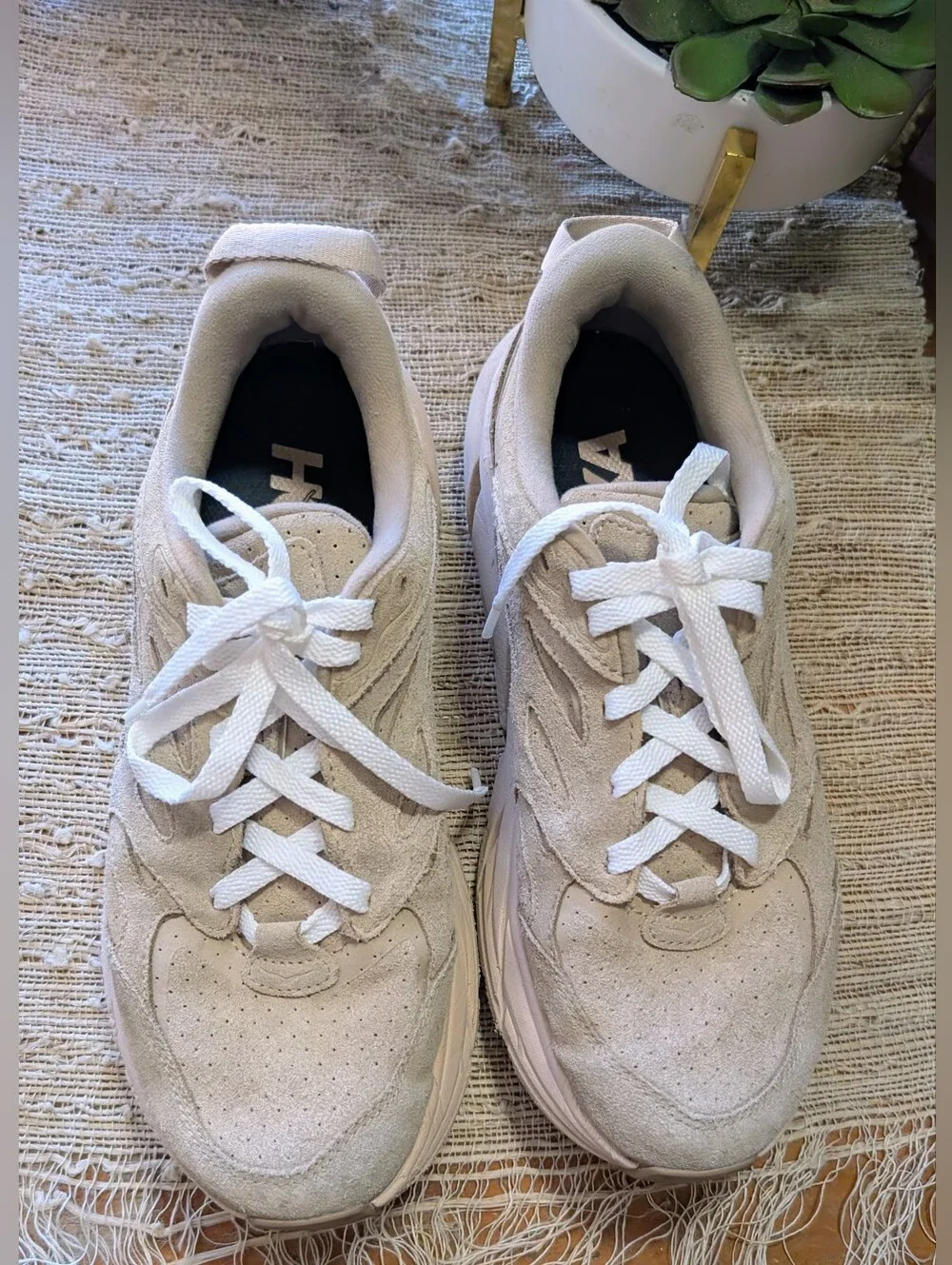 Hoka Clifton L Suede Shoes in Eggnog